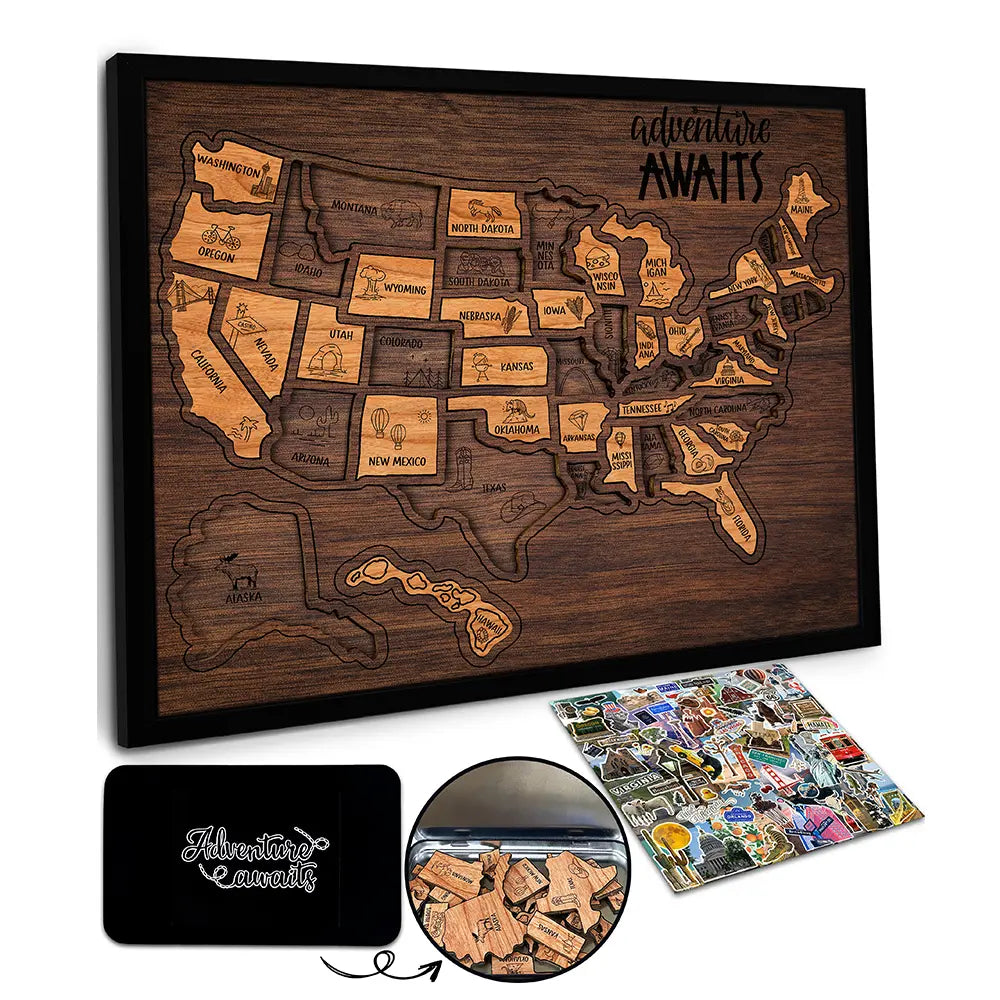 Wooden USA Travel Map 13"x11"