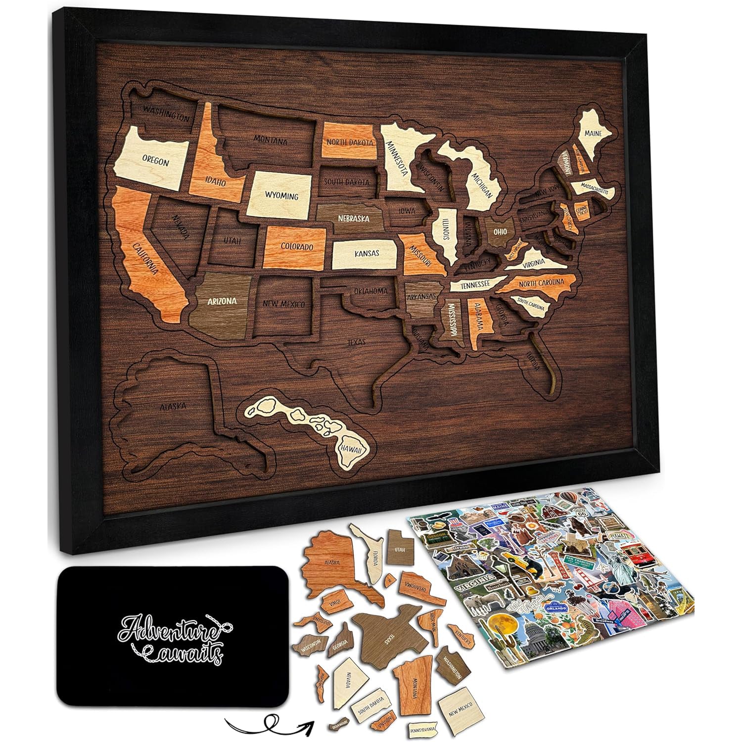 Wooden USA Travel Map 13"x11"