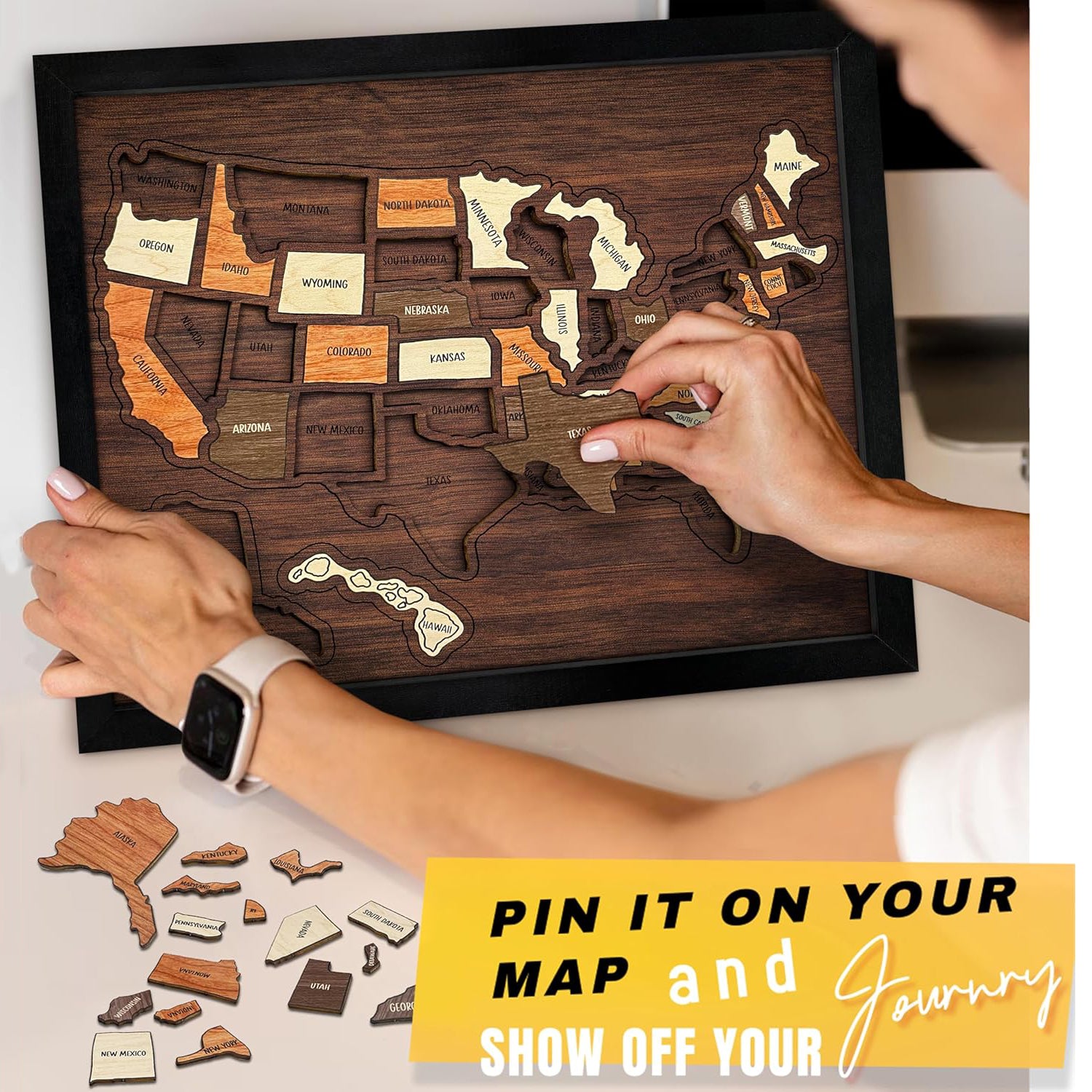 Wooden USA Travel Map 13"x11"