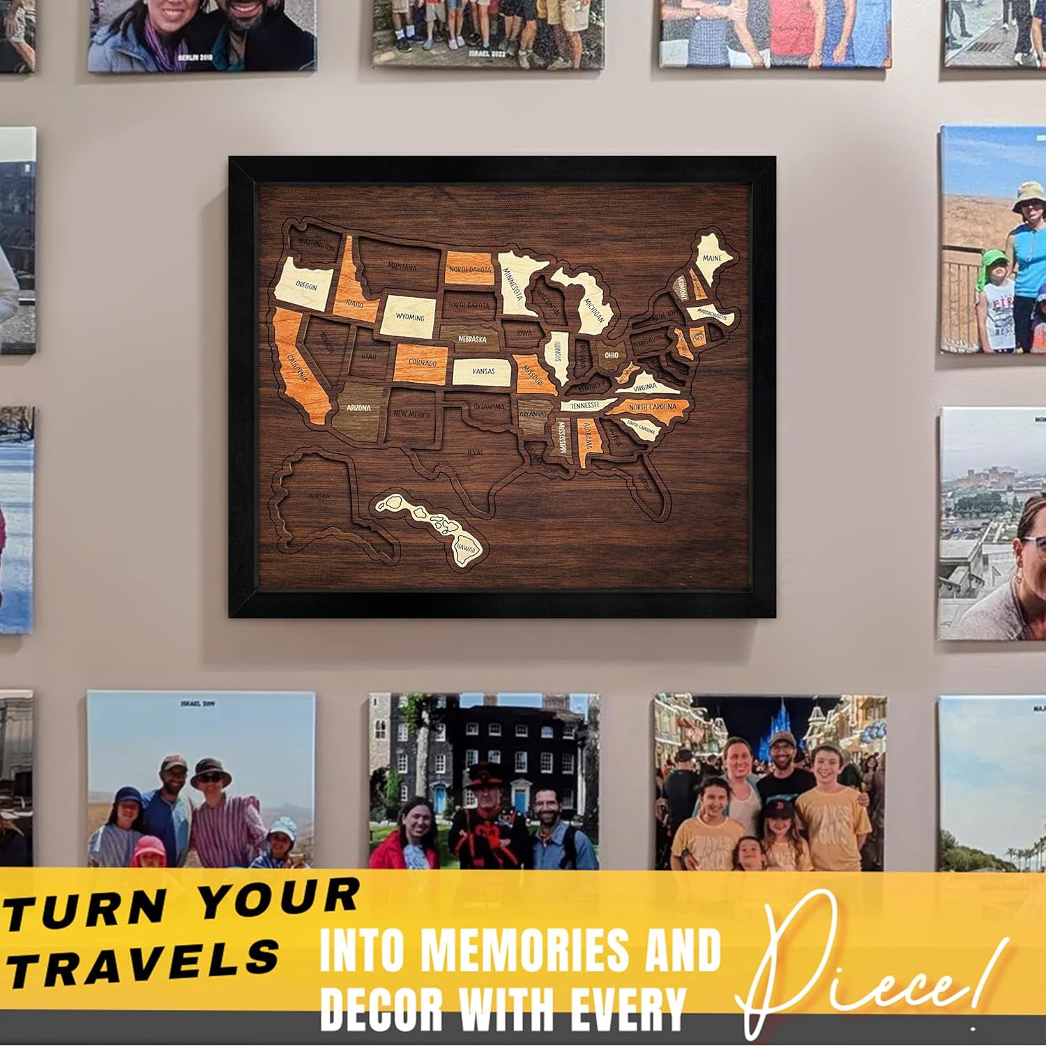 Wooden USA Travel Map 13"x11"