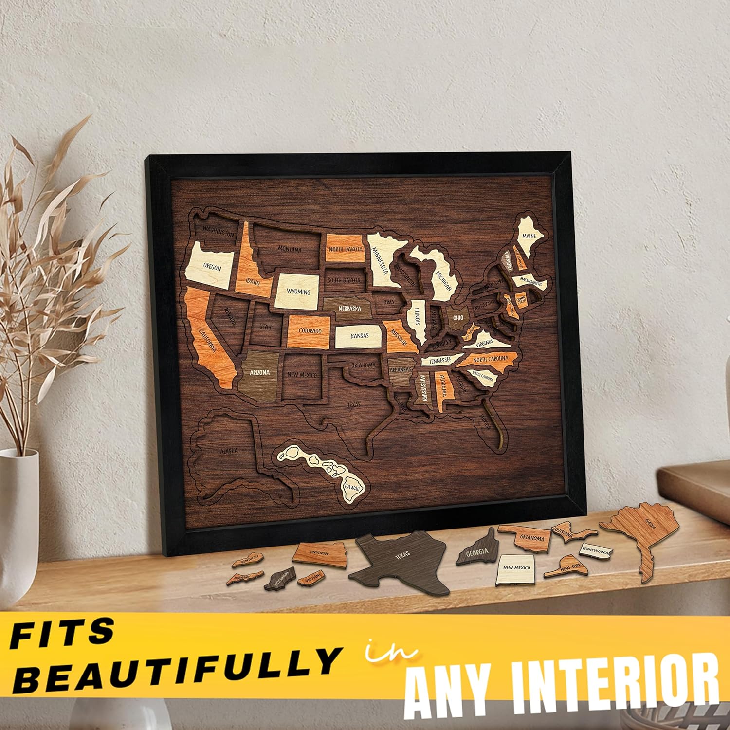 Wooden USA Travel Map 13"x11"